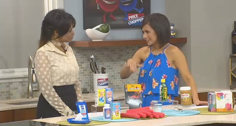 Tracey Hawkins and Gina Bullard with safe food alternatives to avoid food hazards including Rise-N-Shine Products. Image courtesy of KCTV5 News.
