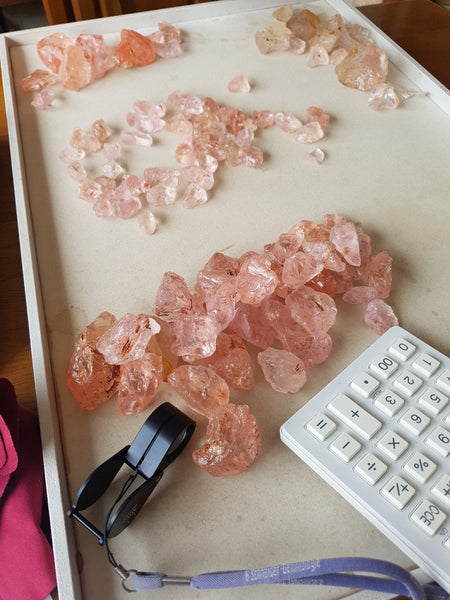 Typical example of a rough Morganite (pink / peach colour beryl)