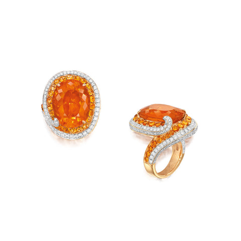 13.86-Carat Fire Opal, Orange Sapphire and Diamond Ring, Stewart Young