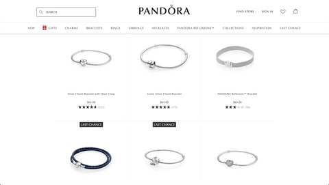 Selection of Pandora's best selling items