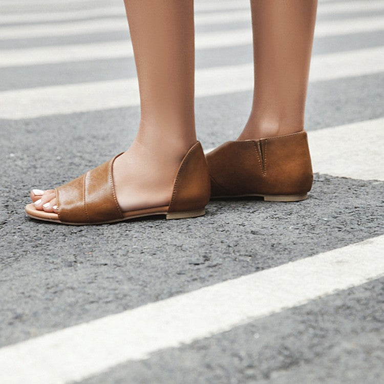 Women's Round Toe Open Toe Stitch Flat Sandals