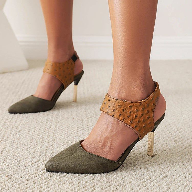 Women's Bicolor Pointed Toe Stiletto Heel Sandals