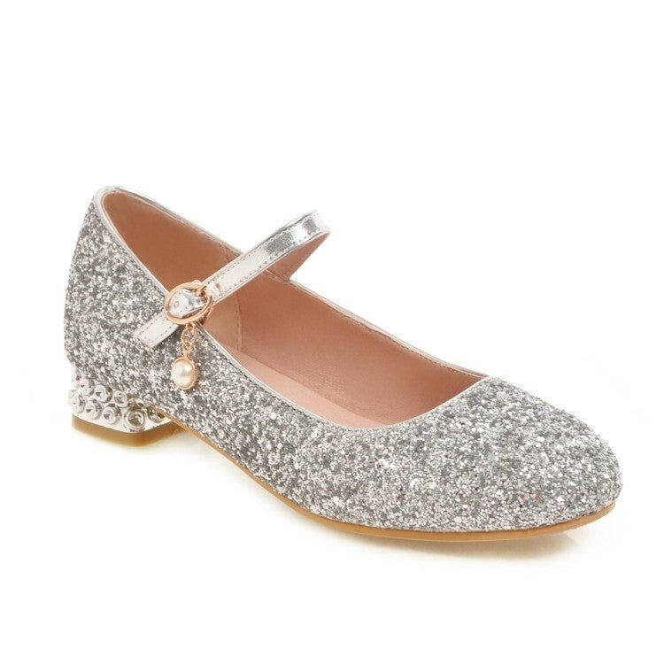 Women's Sparkling Sequins Shallow Mary Janes Rhinestone Flat Pumps