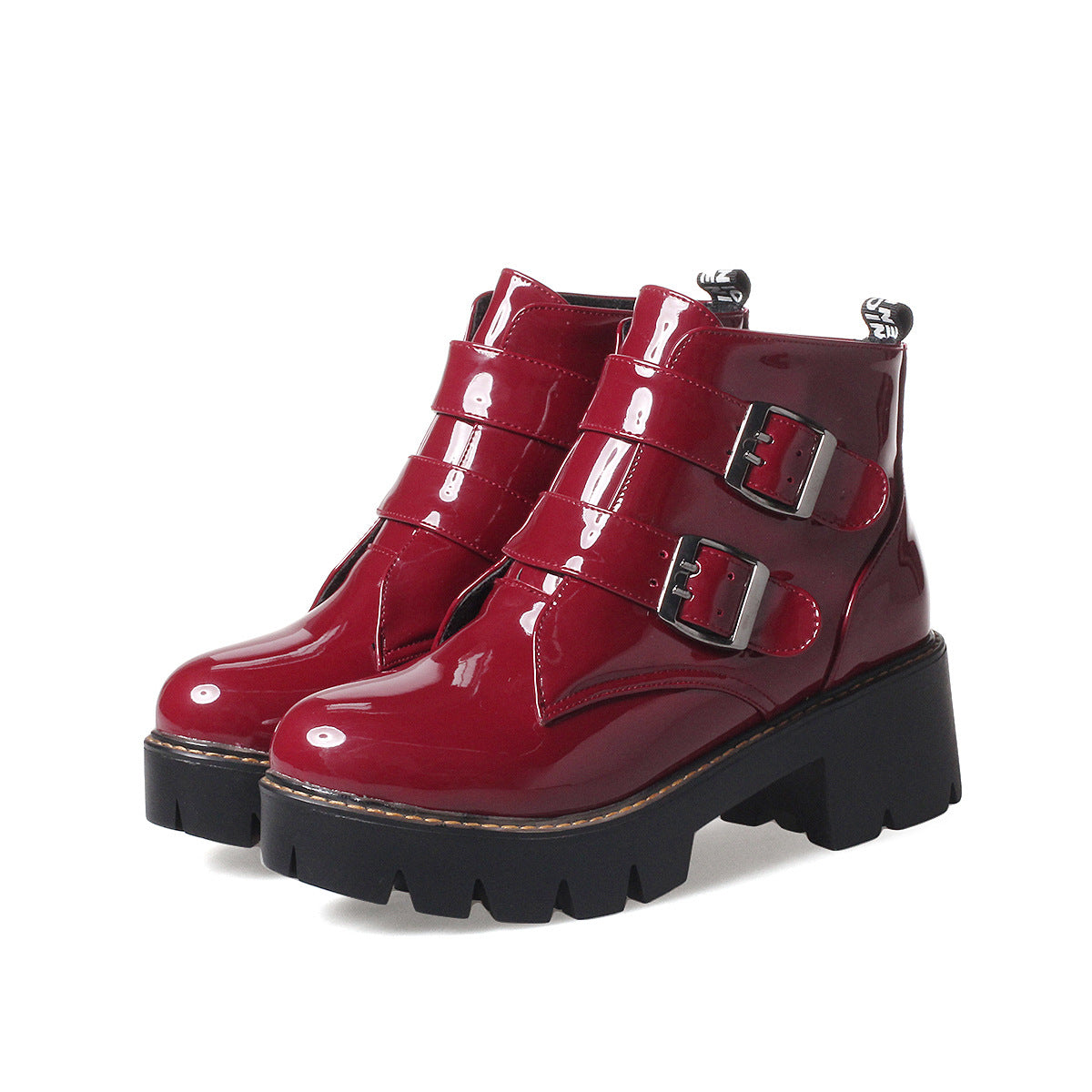 Autumn and Winter Patent Leather Short Boots Buckle Ankle Boots Women Shoes