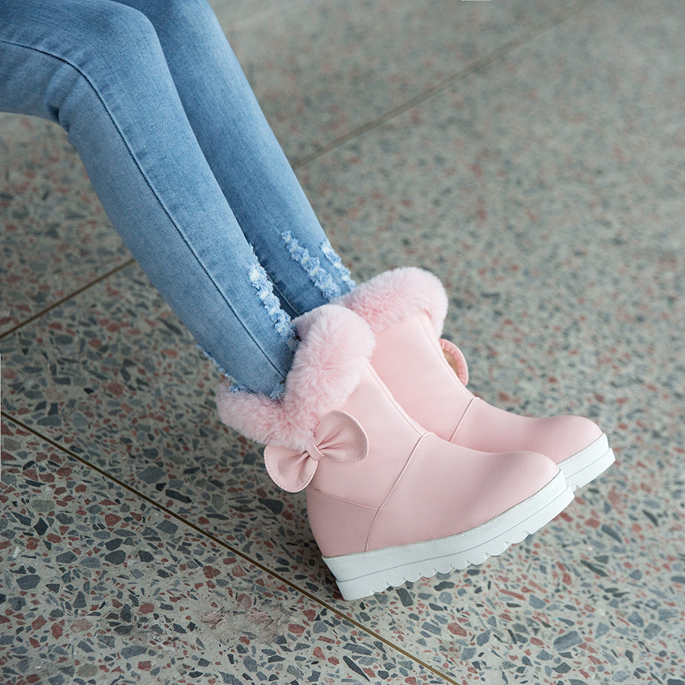 Sweet Academic Style Winter Bow Snow Boots Princess Short Boots