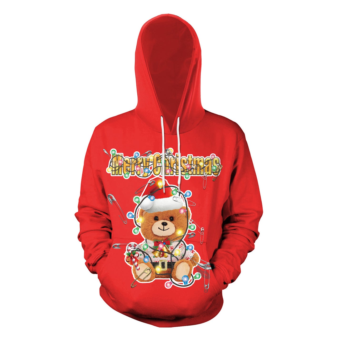 Couple Christmas Bear Print Casual Sports Hooded Pullover Sweater