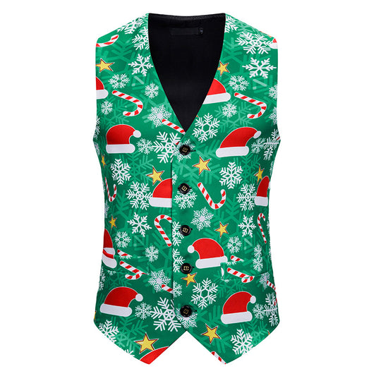 Men's Christmas 3D Christmas Hat Print Vest Waistcoat