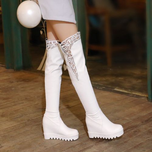 Women Lace Platform Wedges Heels Tall Boots