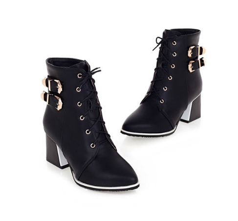 Pointed Toe Lace Up Short Boots Plus Size Women Shoes 4172