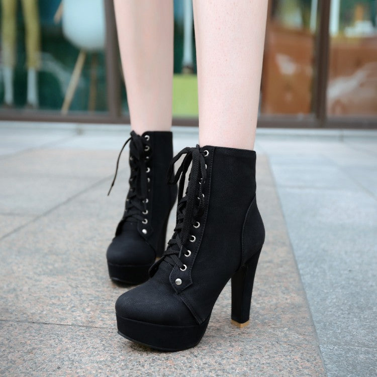 Women's Lace Up Platform Ankle Boots 