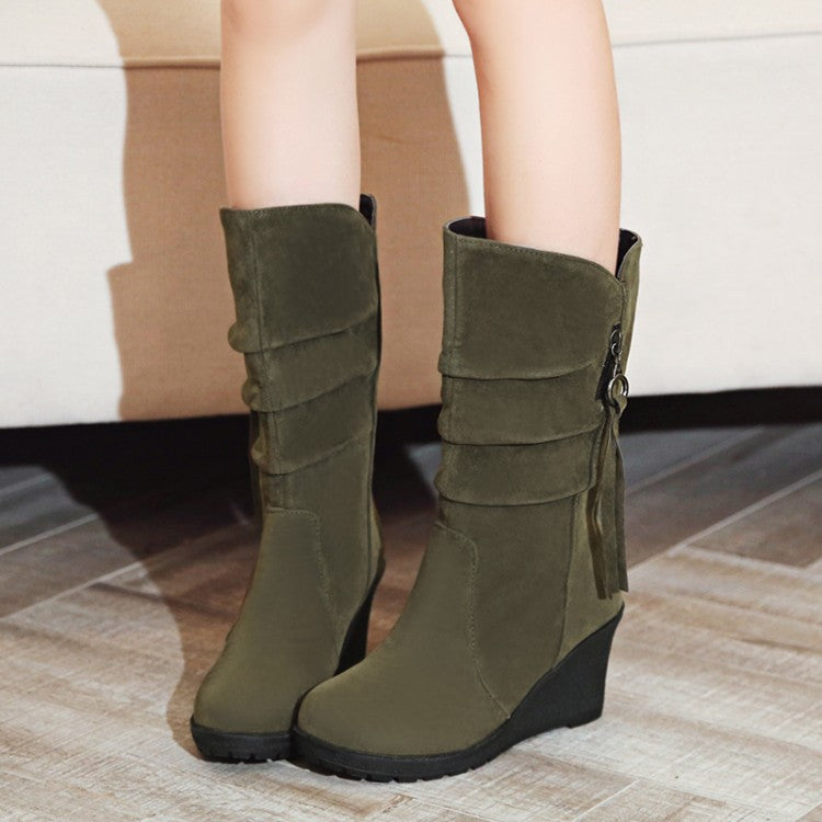 Women's Wedge Heel Mid Calf Boots