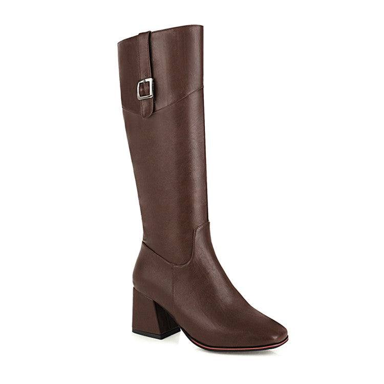 Women's Zipper Buckle High Heel Knee High Boots