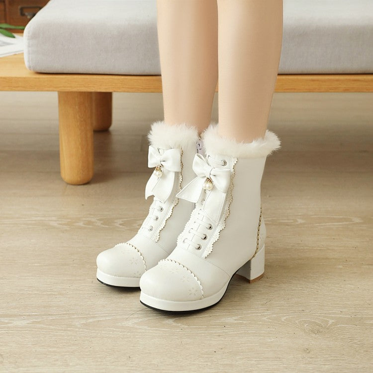 Women's  Bowtie High Heel Short Snow Boots