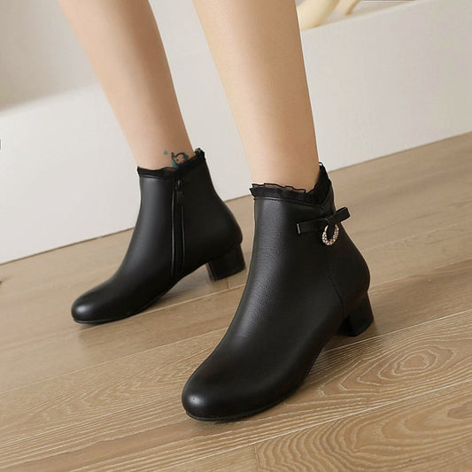 Women's  Rhinestone Knot Low Heel Short Boots