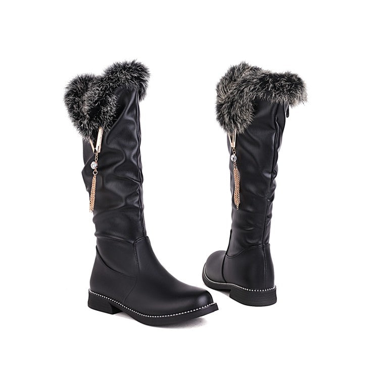 Women's  Zipper Fur Low Heel Mid Calf Boots