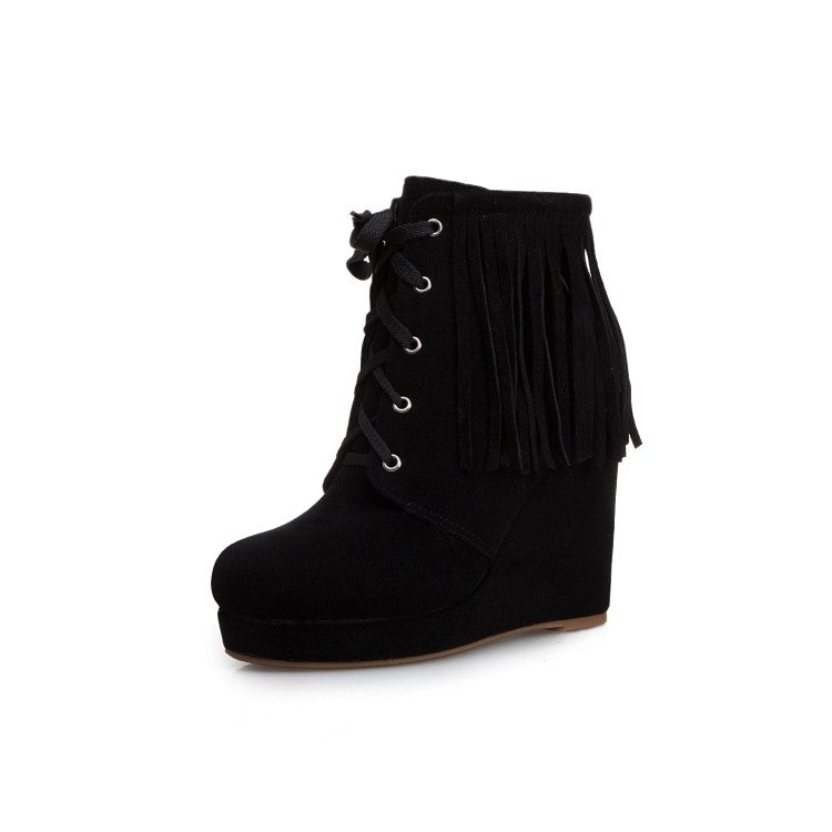 Women's Tassel Wedges High Heel Short Boots