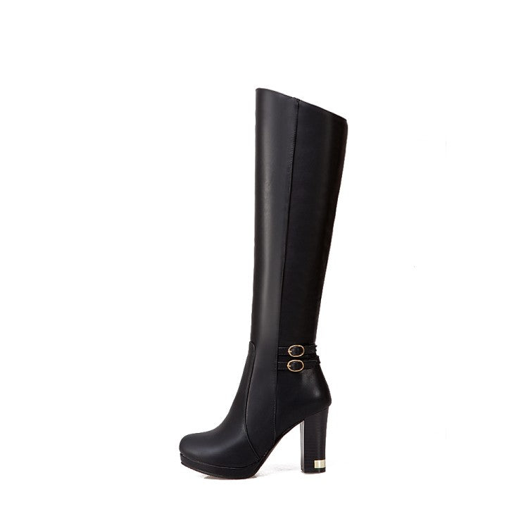 Women's Buckle High Heels Knee High Boots