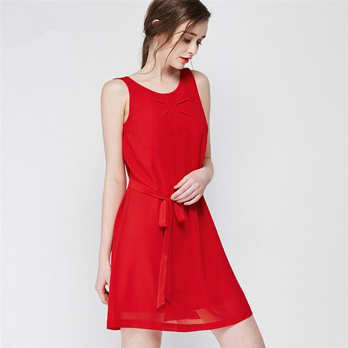 Round Neck Chiffon Suspender Skirt Chest Fold Beam Waist Strap Women Dresses