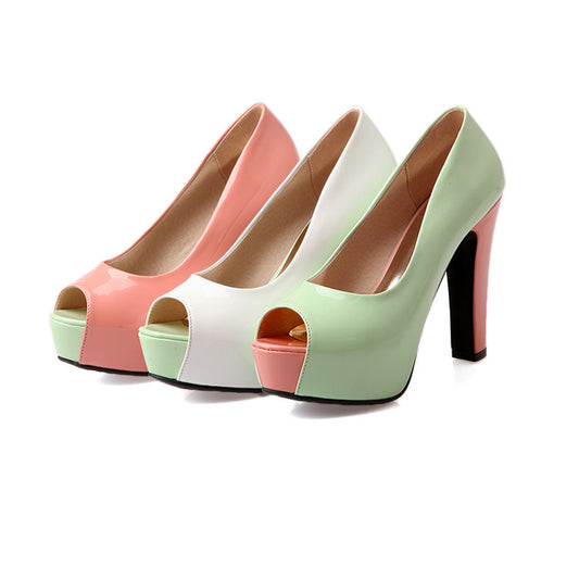 Women's Peep Toe Block Heels Pumps Jelly Shoes