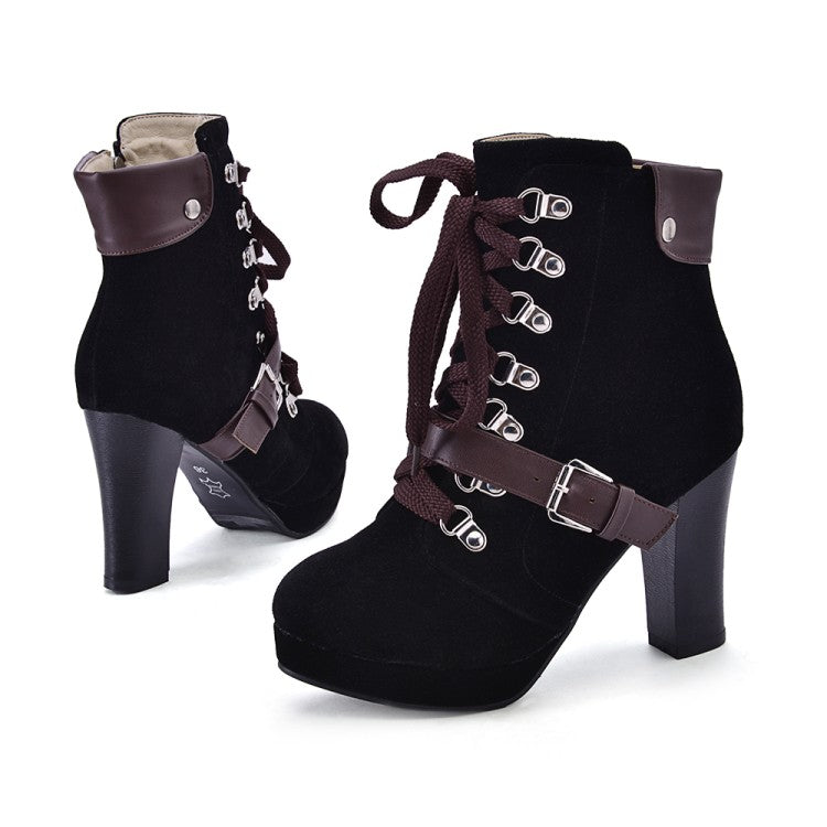 Women's Lace Up Platform High Heel Short Boots