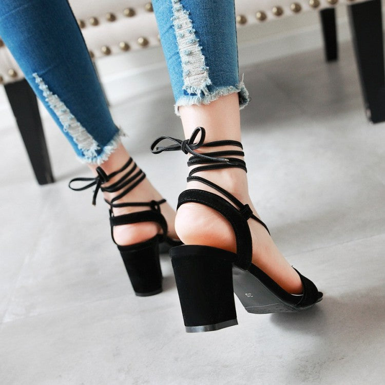 Women's Suede Square Toe Ankle Strap Block Heel Sandals