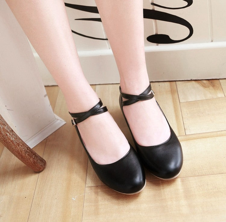 Women's Ankle Strap Chunky Pumps Low Heels Shoes
