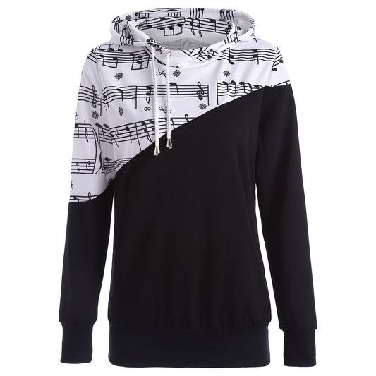 Music Note Patchwork Women Long Sleeved Hoodie 4727