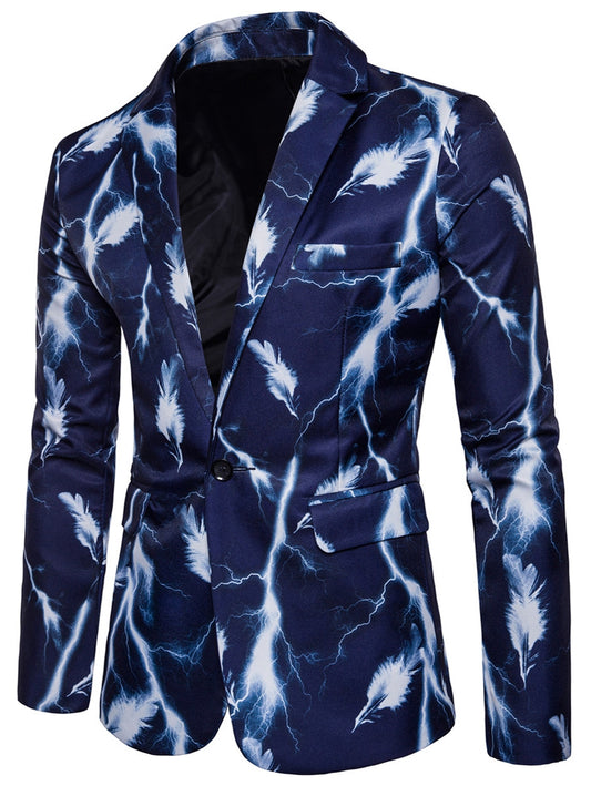 Lapel One Button Lightning Feather Print Blazer 4153