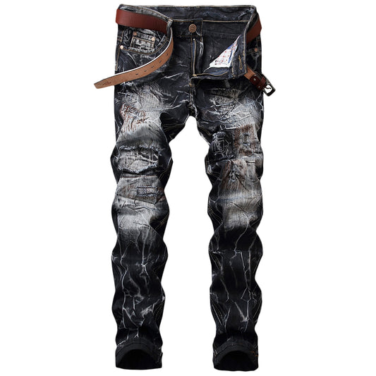 Men's Straight Legs Applique Design Tie Dye Jeans