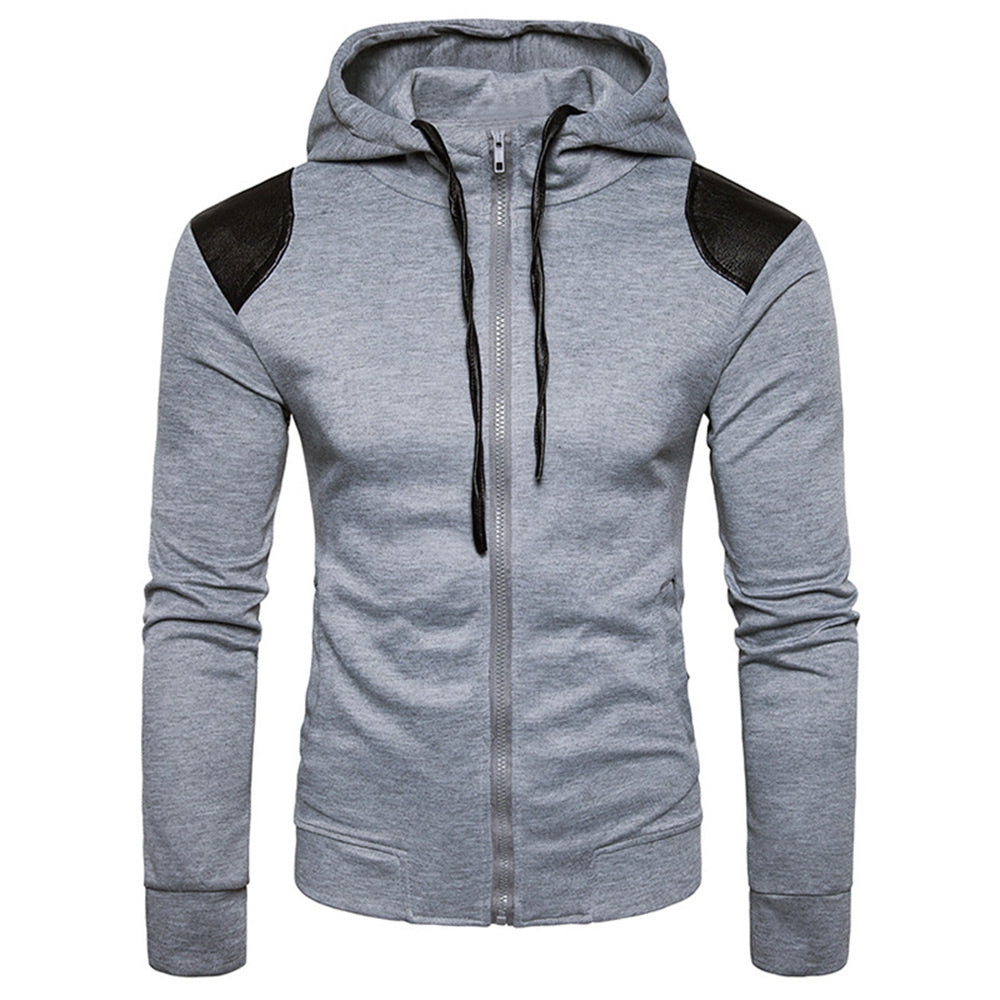 zip up panel drawstring hoodie