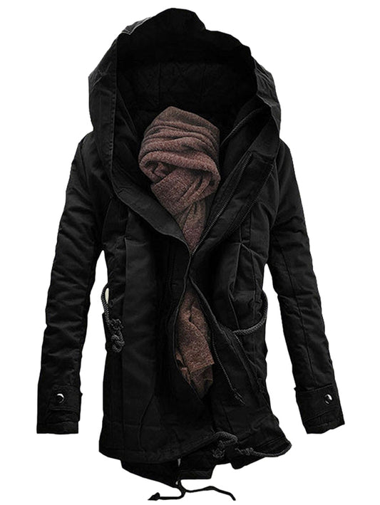 Men's Hooded Double Zip Up Padded Parka Warm Coat