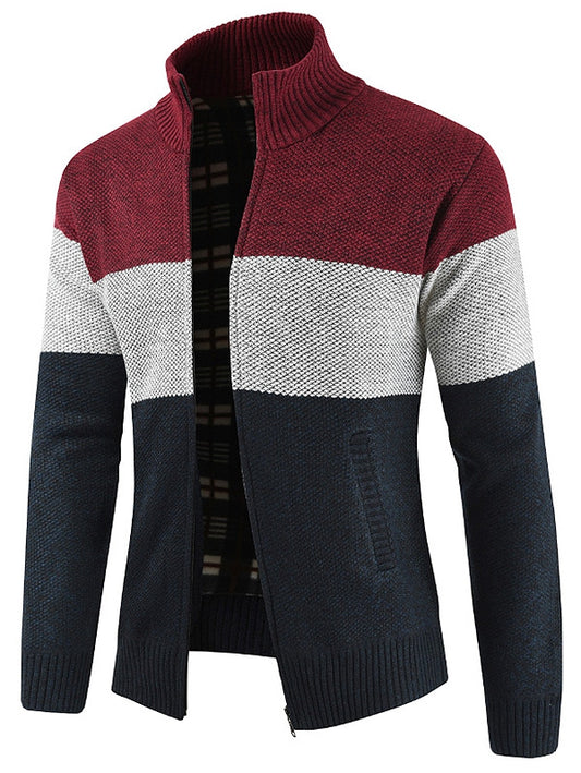 Men's Stripe Stand Collar Sweater for Spring & Fall