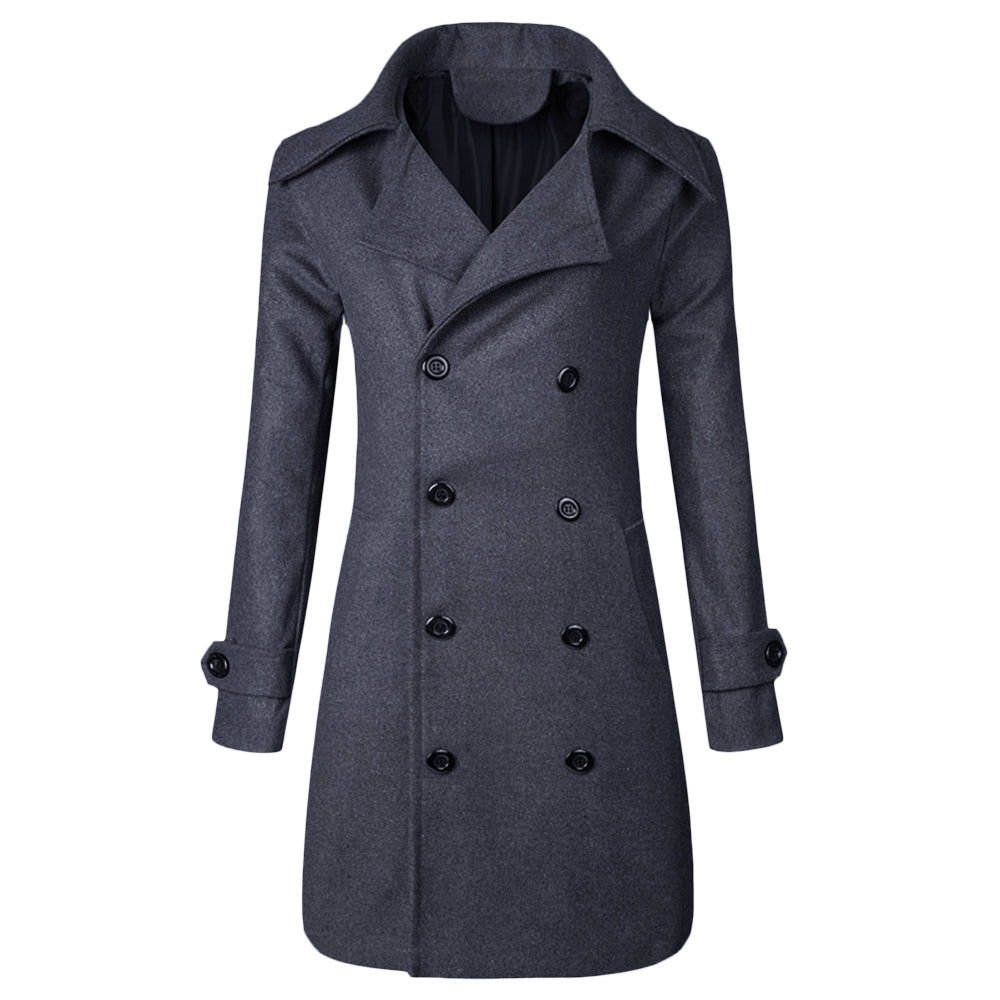 Men's Solid Long Woolen Coat Casual Business Jacket Outwear
