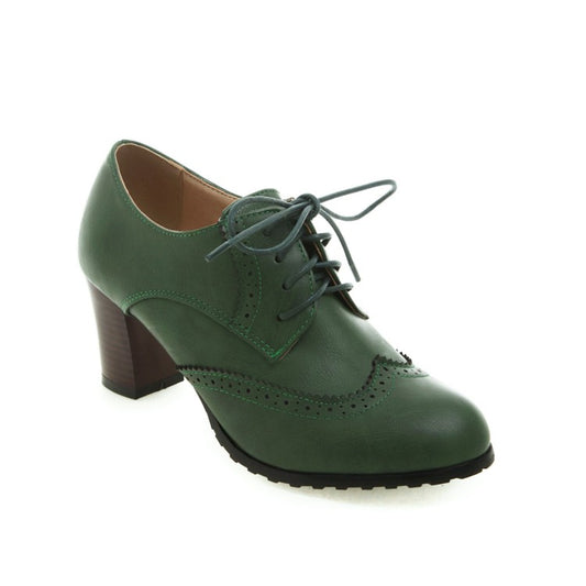 Women's Retro Tied Carved Medium Heel Oxford Shoes