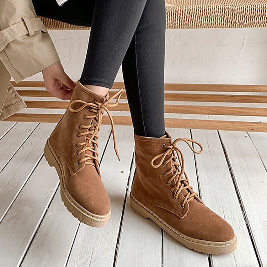 Women Lace Up Short Boots Shoes Woman