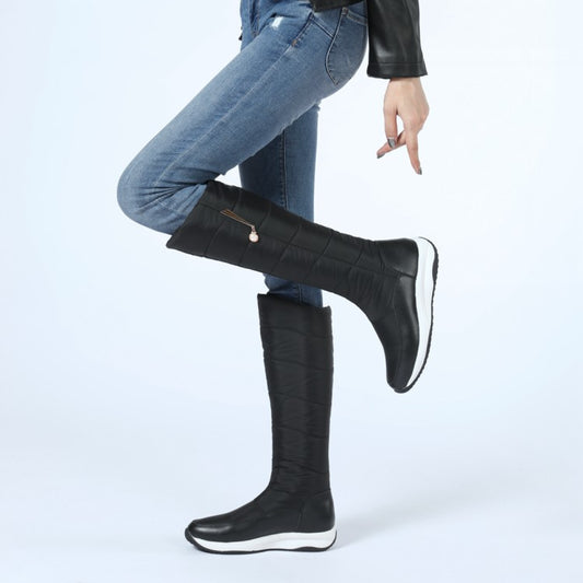 Women's Waterproof Pearl Wedge Heels Down Tall Boots for Winter