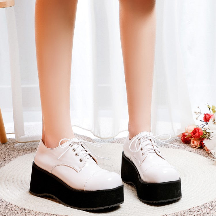 Women's Lace Up Platform Wedge Heels Shoes