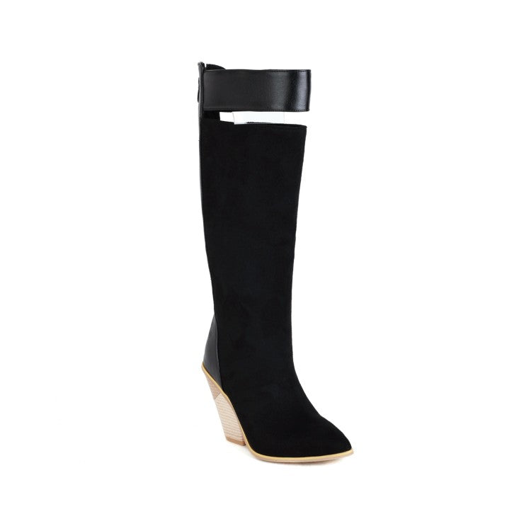 Women's Bohemia Pointed Toe Block Heel Knee High Boots