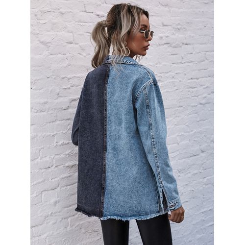 Fashion All-matched Casual Turn-down Collar Contrast Denim Women Jackets