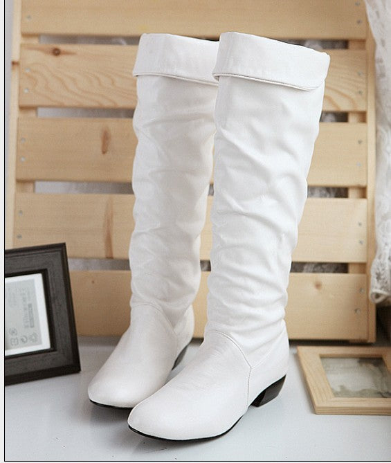 Round Toe Low Heeled Tall Boots for Women 5192