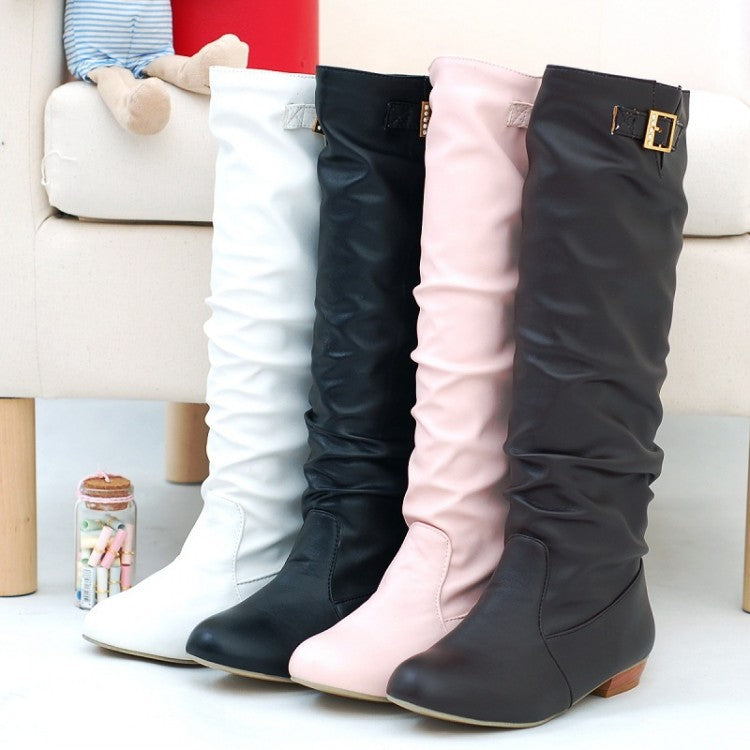 Soft Leather Buckle Tall Boots Low 
