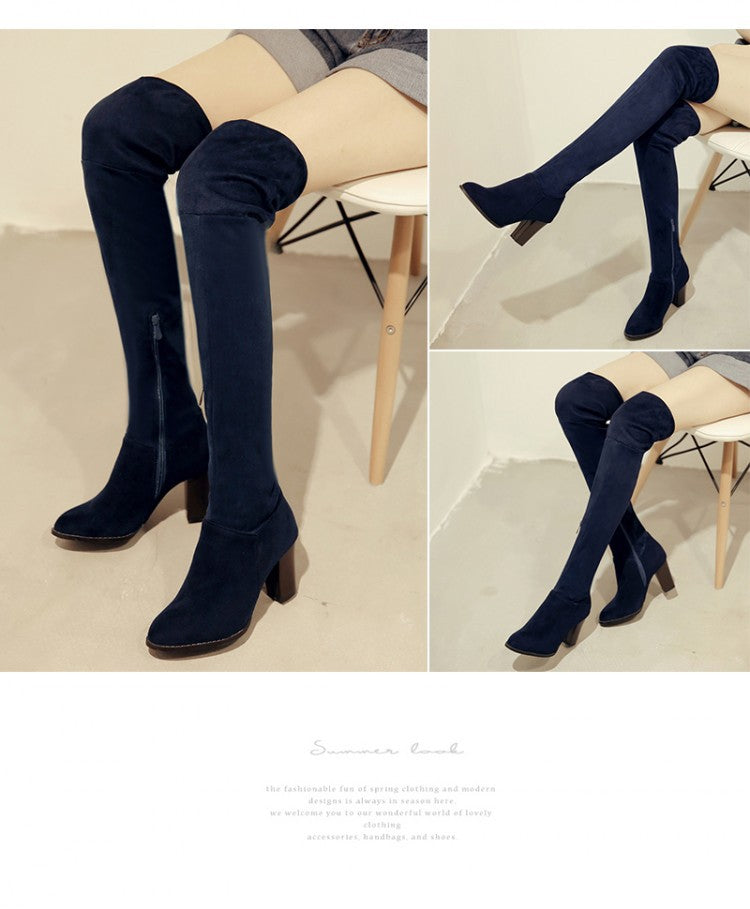 Elastic Flock Thigh High Boots High Heels Shoes for Woman 6262