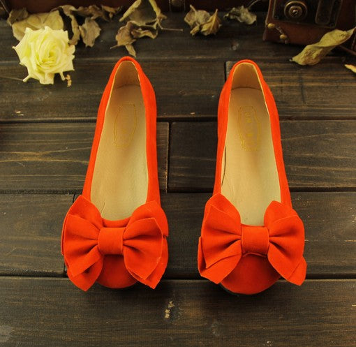 Round Toe Bow Suede Flat Shoes Women 1894