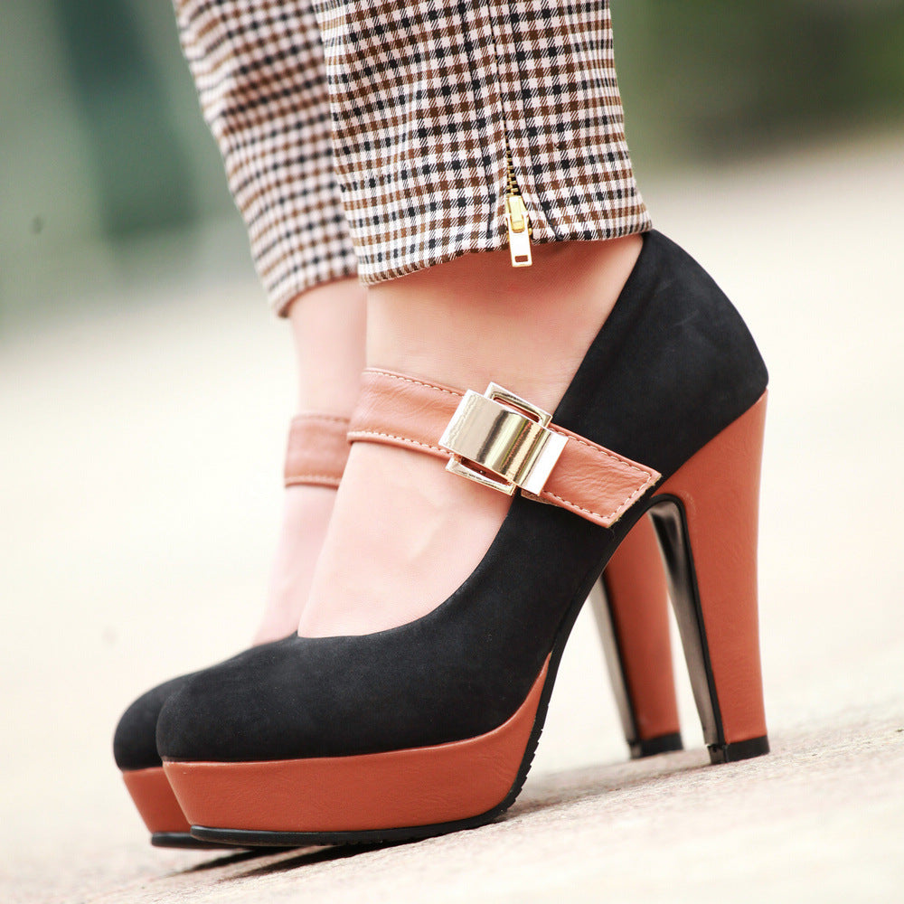 Women's Suede High Heel Platform Pumps Shoes 7140