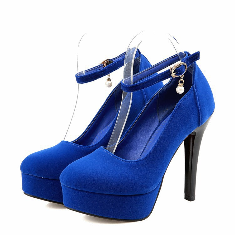 Women's Ankle Straps Platform High Heels Wedding Shoes 5459