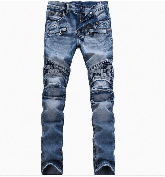 Men's Patchwork Ripped Long Jeans