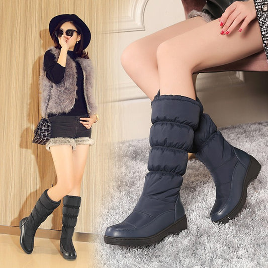 Water-proof Antiskid Knee High Snow Boots Wedge Heels Shoes for Woman 2472