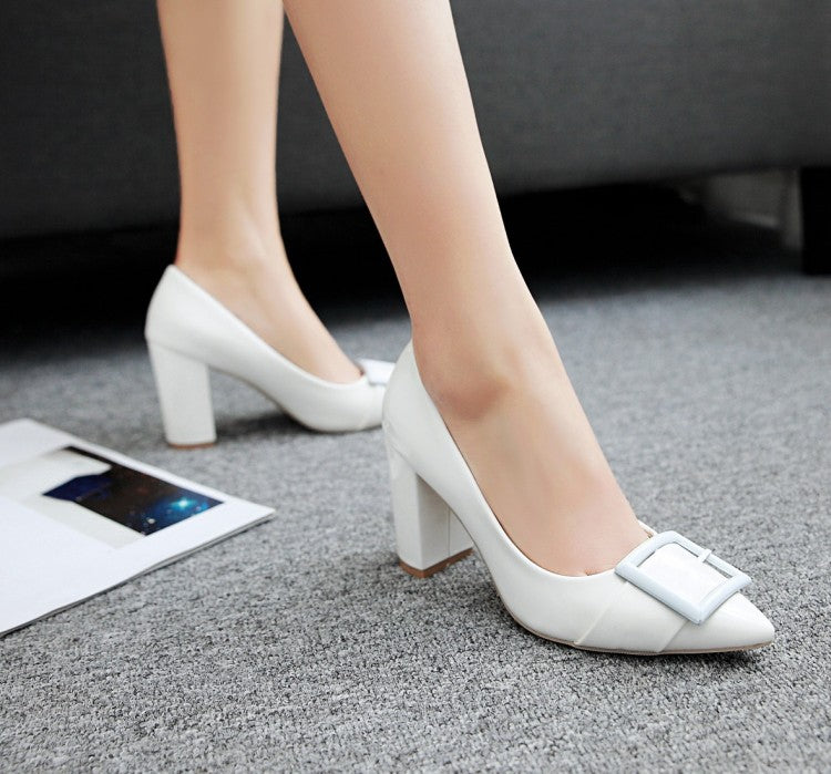 Pointed Toe Chunky Heel Pumps Women High Heels Shoes 6153