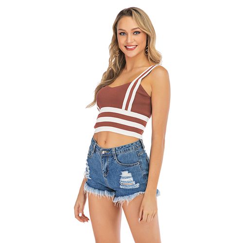 Summer Slimming Bottoms Women Striped Color Ultra-short Sling Tank Top