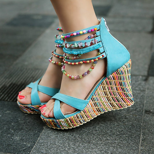 Summer Beads Platform Wedges Sandals for Women Shoes MF2102